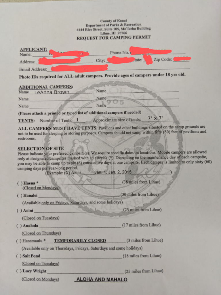 kauai camping permit The Economical Excursionists